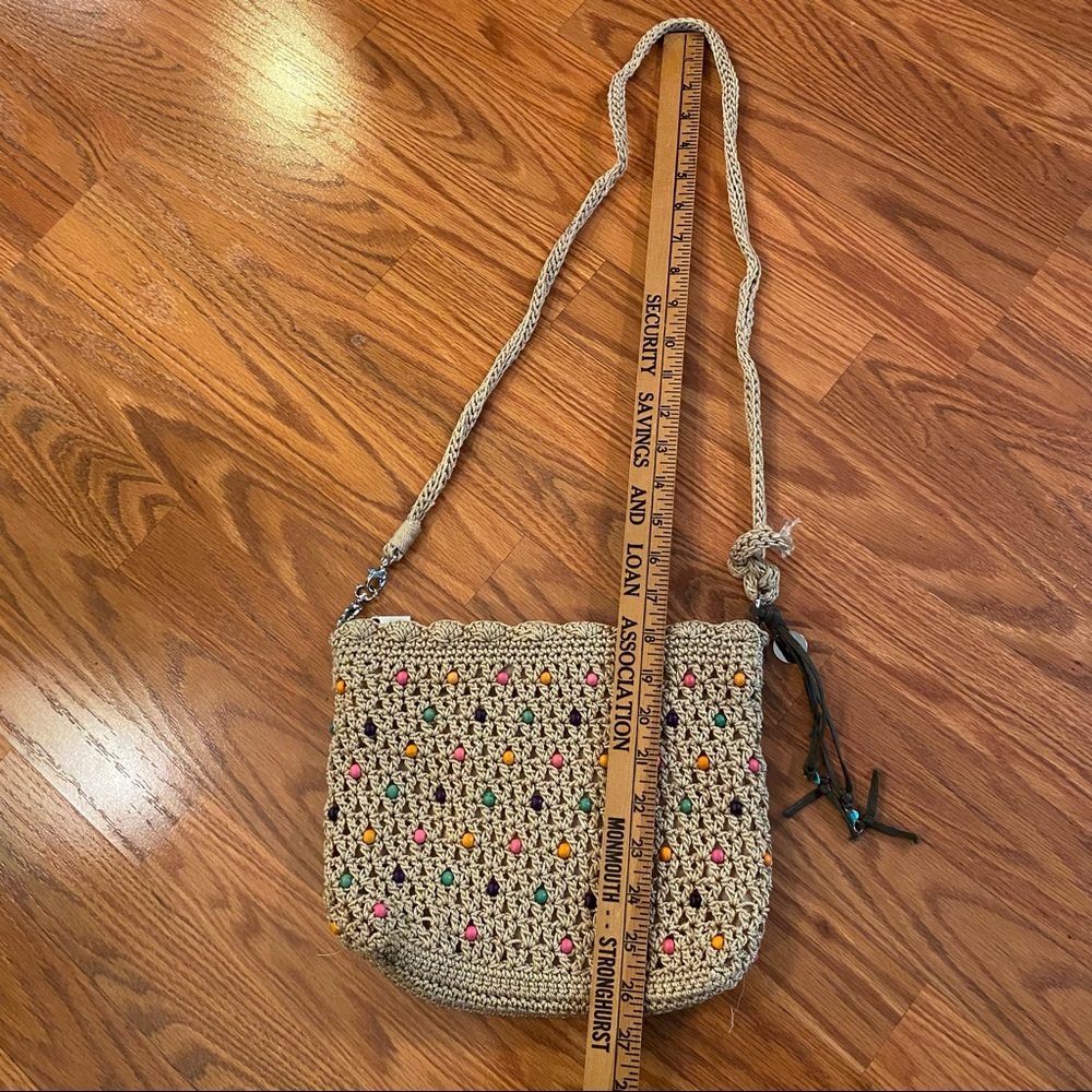 Vintage Y2K does 70’s Beaded Macrame Purse Boho Purse Wooden Bead Bag Crossbody - Picture 7 of 15